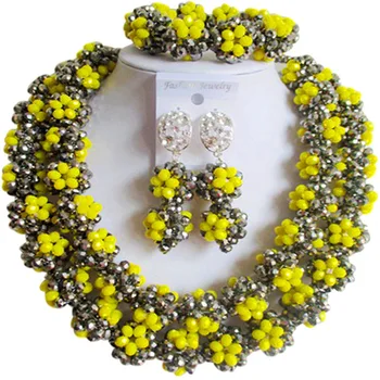 

Gorgeous Silver Color Opaque Yellow Crystal African Style Women Party Jewelry Sets 2C-SJHQ-27