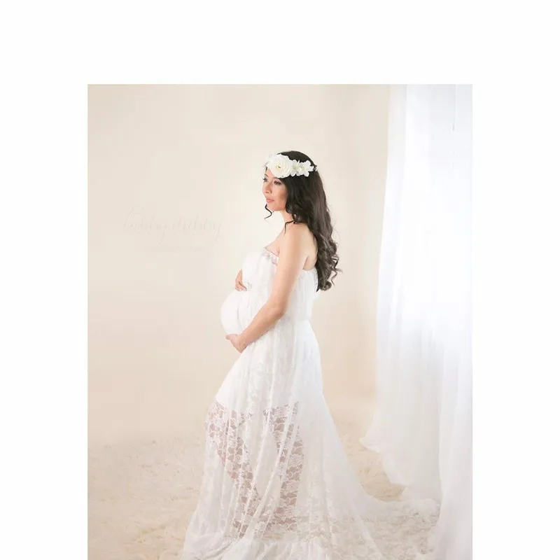 

2018 new Summer Comfortable Lace Maternity Dresses Mop Short-sleeved Dress Maternity Photography Props Fashion Pregnancy Dress