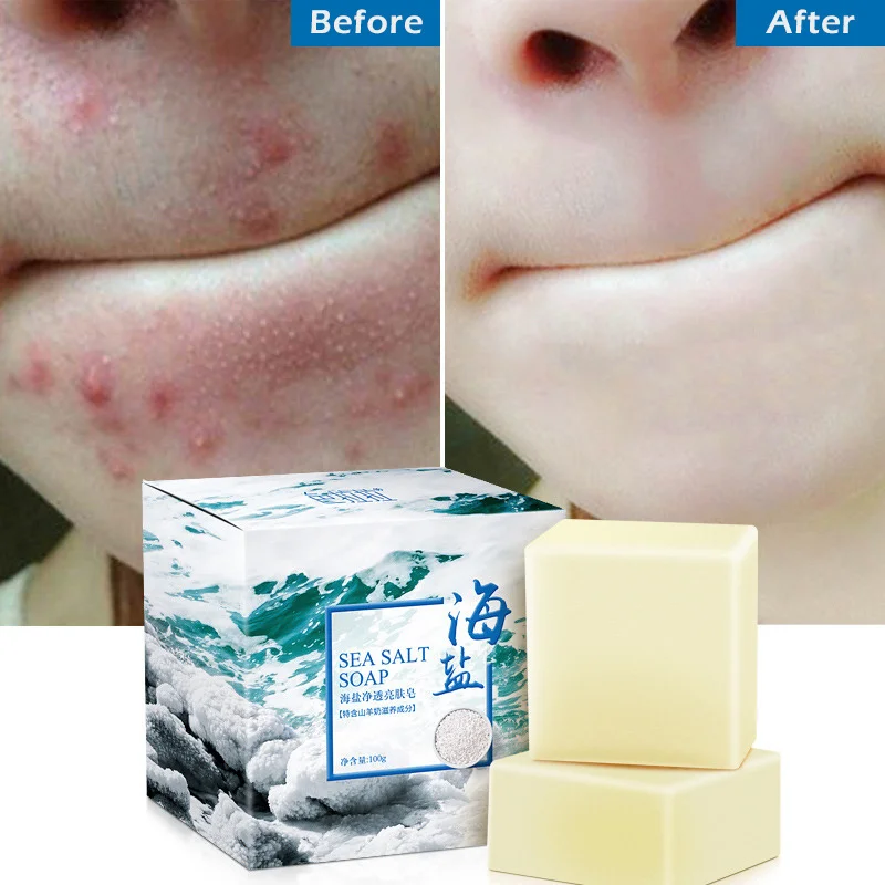 

Sea Salt Soap Cleaner Removal Pimple Pores Acne Treatment Goat Milk Aloe Vera Bamboo charcoal Moisturizing Face Care Wash TSLM1