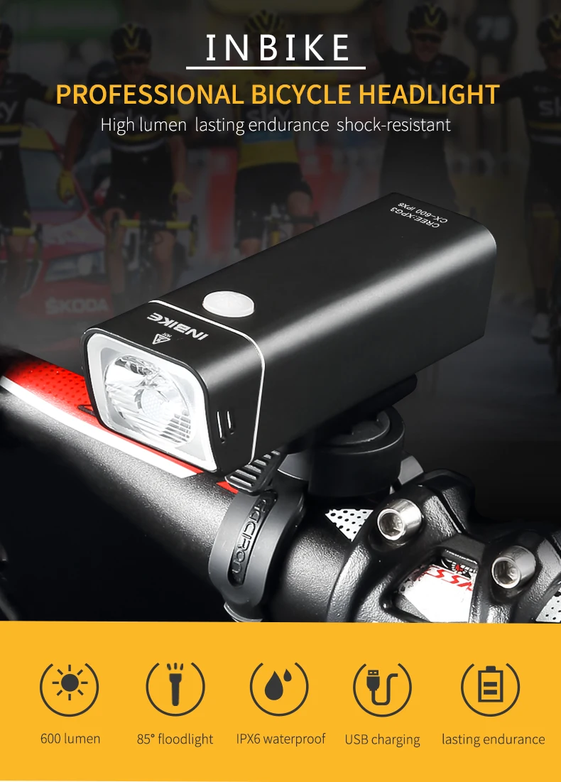 Sale INBIKE 2017 New Usb Rechargeable Bike Light Front Handlebar Cycling Led Light Flashlight Torch Headlight Bicycle Accessories 0