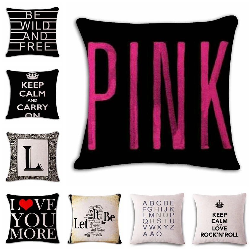 

Pink Letters Cushion Cover Woven Linen Family Affection Sofa Car Seat Family Home Decorative Throw Pillow Case Housse De Coussin