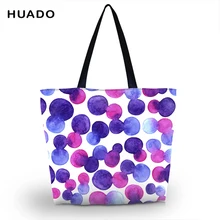 Многоразовые Складная сумка для похода в магазин фиолетовый горох Для женщин большая сумка для покупок на молнии пляжные сумки