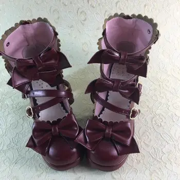 

Antaina Tea Party Japanese Coffee Bows Straps Lolita High Heels Shoes Sweet Pumps Lady Lolita Cosplay Party Shoes