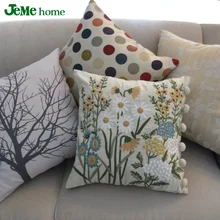 

Flowers Cotton Handmade Embroid Printed Sofa Cushion Cover Decorative Hotel Show Pillow Case Wholesale Price Discount 18*18inch