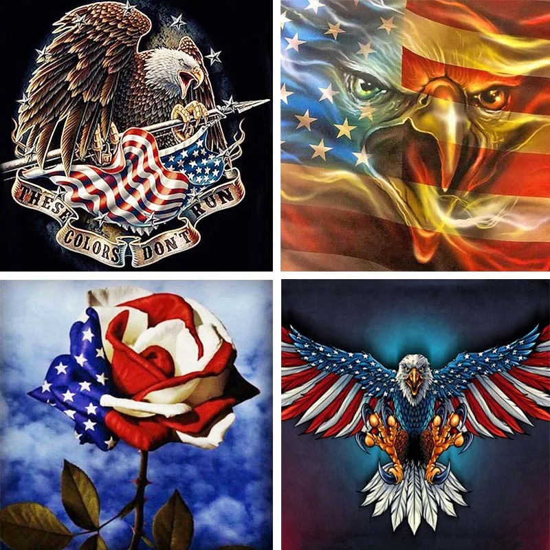 

Full Drill 5d Diy Diamond Painting Eagle Animal Diamant Painting American Flag Cartoon 3d Diamond Embroidery Rose Home Decor Y2