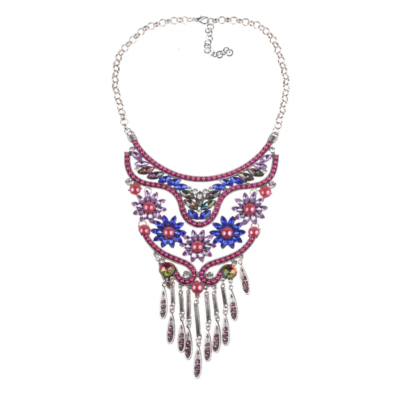 Бохо этнические Макси ожерелье женские модные ювелирные изделия CZ Хрустальный цветок ожерелье Femme красочная маска ожерелье - Окраска металла: 02