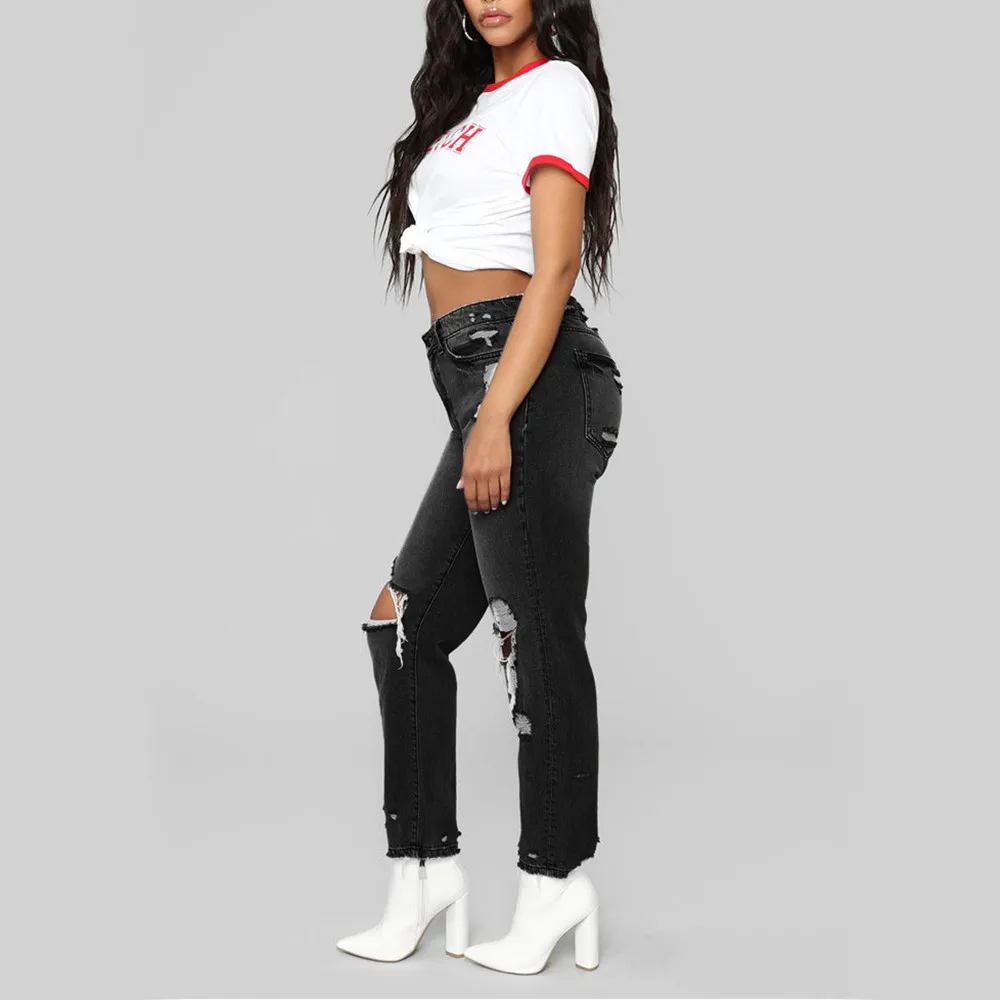 Плюс размеры джинсы для женщин Женская летняя обувь 2019 г. уличная мода женские джинсы деним отверстие женские Высокая талия стрейч женское