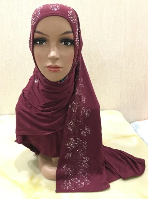 H1322 Мода модал эластичный хлопок джерси длинный шарф с Бусины Стразы, для женщин headwrap, быстрая