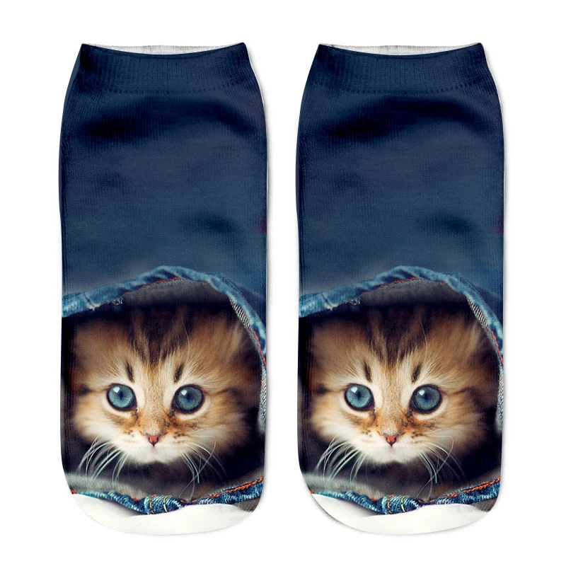 3D носки в стиле харакдзюку Мужские Женские носки повседневные Носки с рисунком кота нейтральные низкие носки с принтом