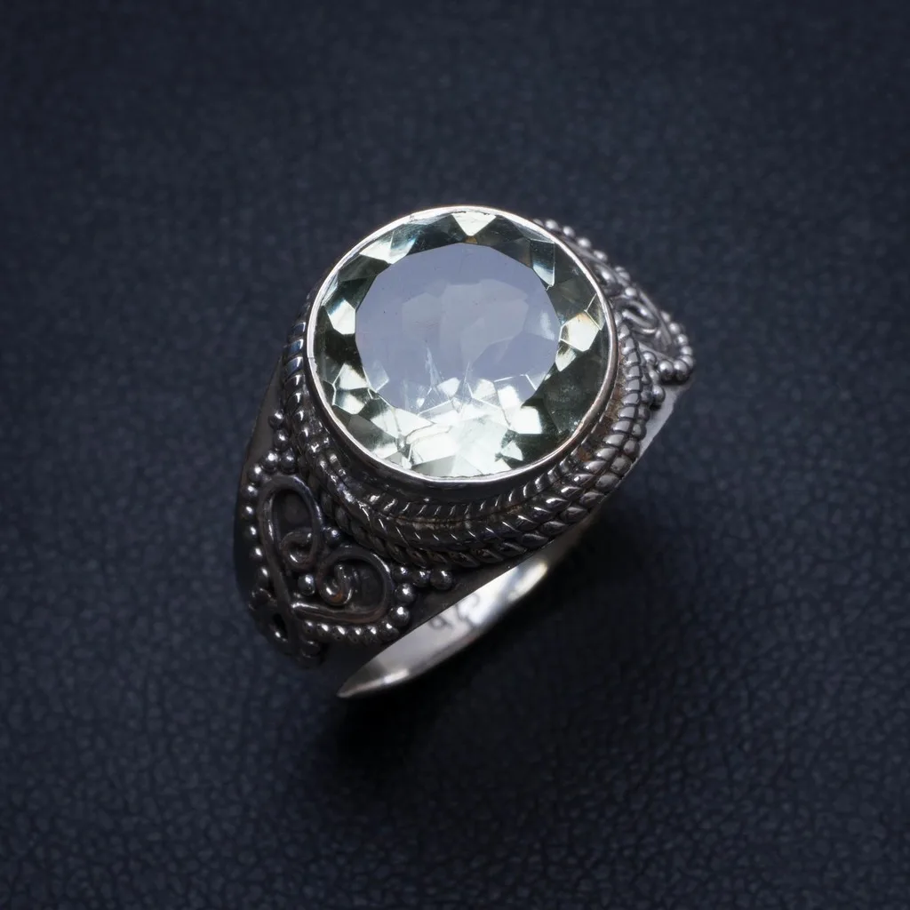 

Natural Green Amethyst Handmade Mexican 925 Sterling Silver Ring, US size 8 T6301