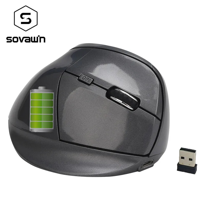 Дешево Sovawin PC перезаряжаемые оптический беспроводной 2,4g Вертикальная мышь Эргономичный USB 2400 точек на дюйм правой игровой мыши Компьютерные для но...
