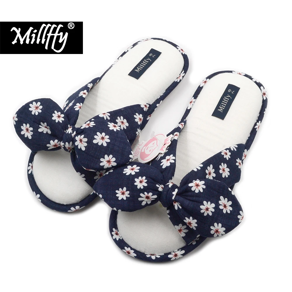 

Millffy 2018 new fashional summer Floral sweet cotton slippers Japanese flowers women's slippers shoes
