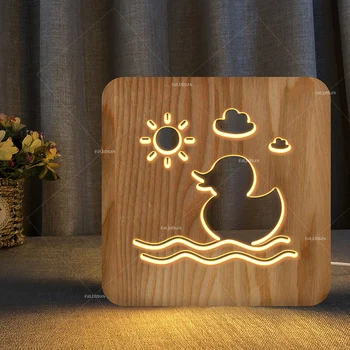 

Lovely duck design wooden lamp kids birthday gift room decor accept custom