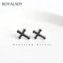 Мода S925 чистого серебра черный гвоздик в форме Креста серьги для женщин винтажные богемные массивные маленькие сережки Brincos Ювелирные изделия Аксессуары