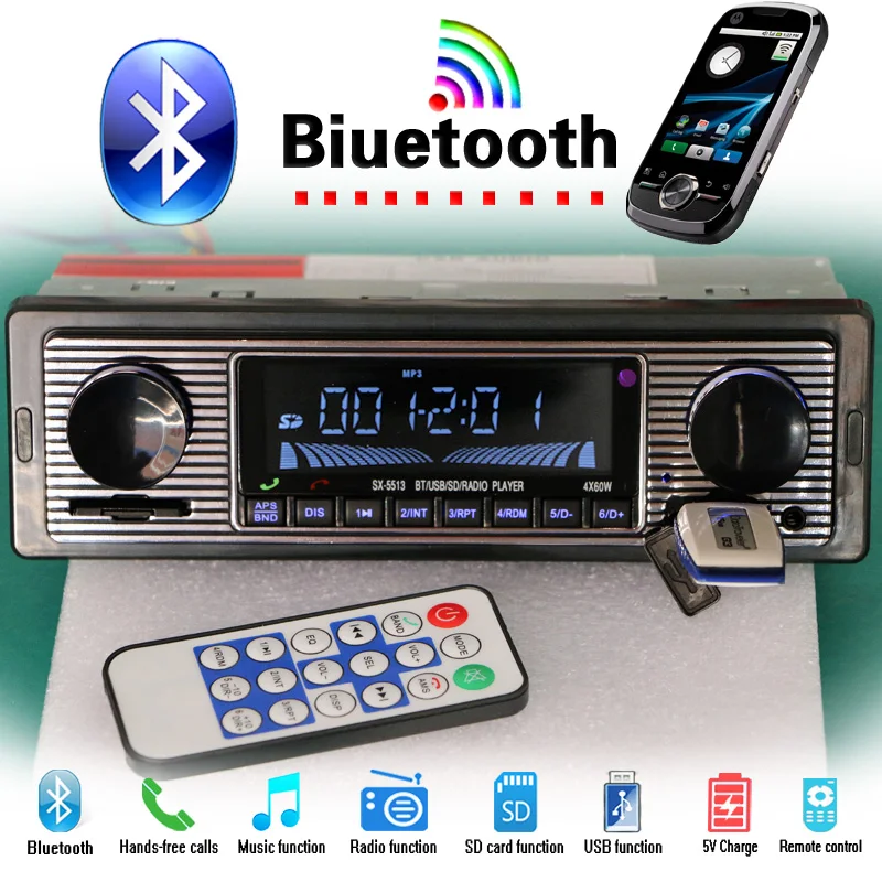 Автомобильный Радио плеер Bluetooth микрофон FM стерео MP3 радио USB SD аудио Авто