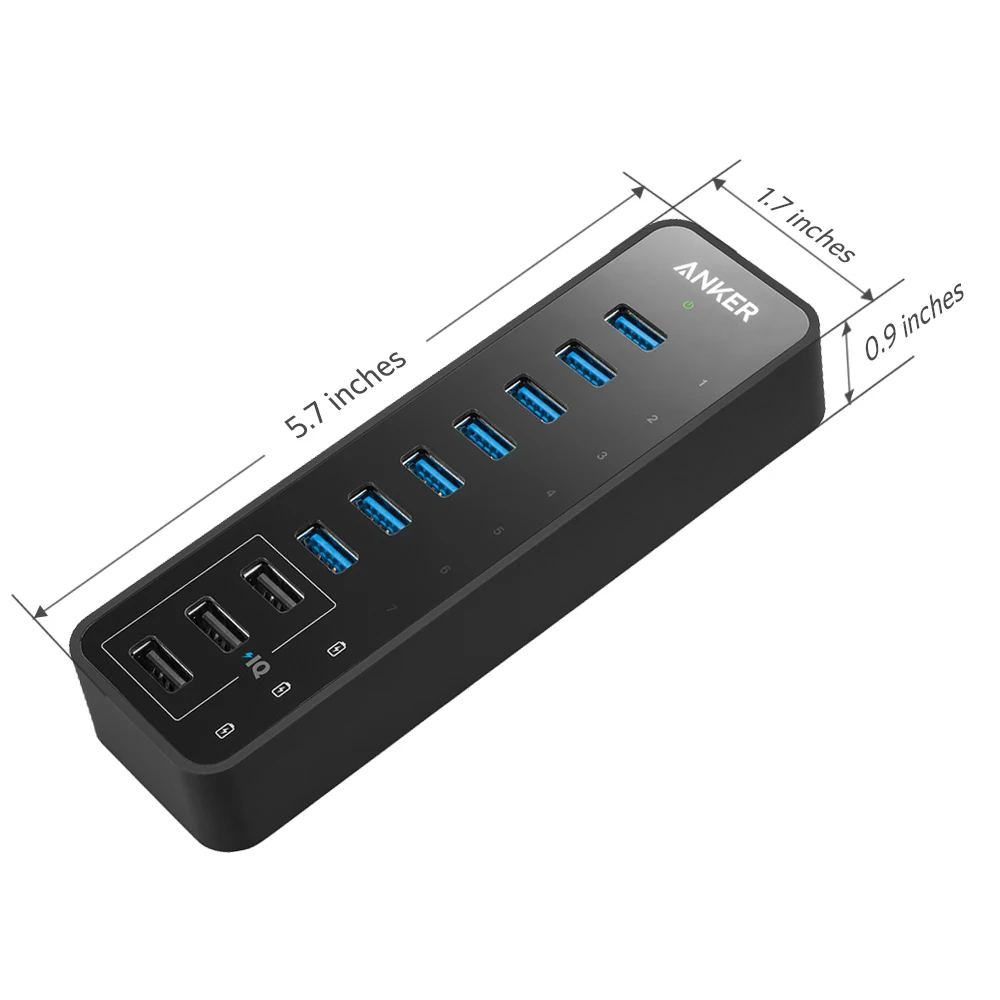  Hub de datos Anker 10 puertos 60W con 7 puertos USB 30 y 3 puertos de carga powereriq para MacBook 