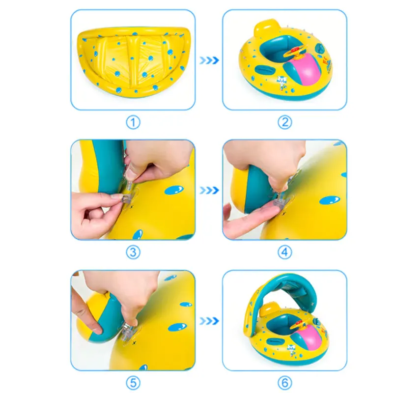 Safe Baby Inflatable Ring Baby Float Children Swimming Circle Pool Accessories Inflatable Wheels With Adjustable Sunshade Seat