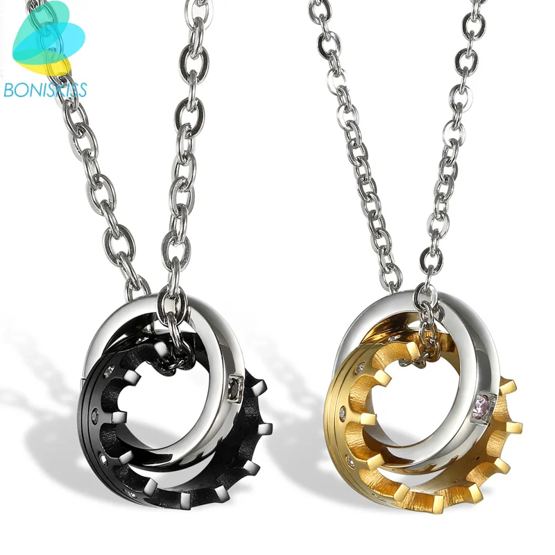 Boniskiss Fashion Lovers Jewelry Stainless Steel Couple Necklace Pendants Women Men Chain Love Crown Necklaces Girlfriend Gifts