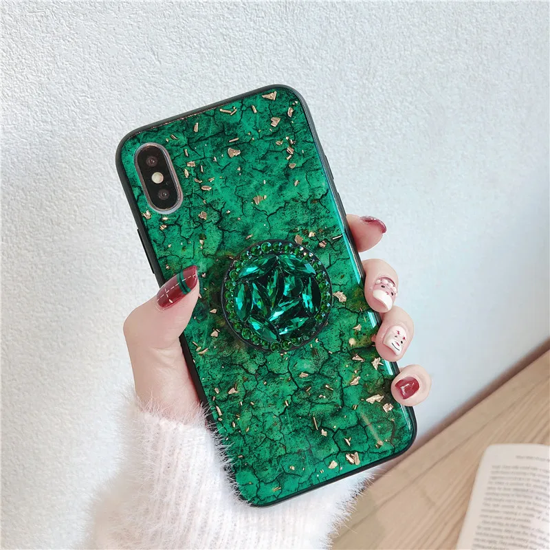 Green emerald marble pattern diamond extension bracket shiny silicone cover case for Xiaomi Mi 8 SE lite Mi A2 A1 mix 2S Note 3 (10)