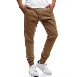 2018 новый для мужчин большой размеры Модные сплошного цвета с кнопками шить тенденция луч стопы качество повседневные штаны