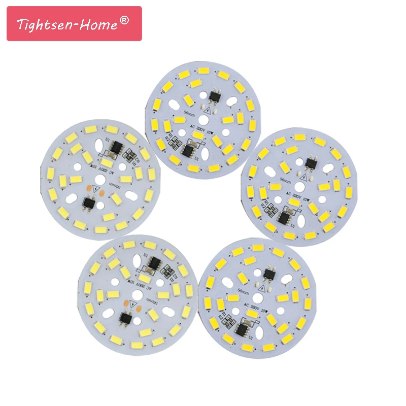5PCS AC 220V LED PCB SMD 5730 10W 56MM High Brightness Light Source Round Panel Smart IC Driver White / Warm For Bulb | Лампы и