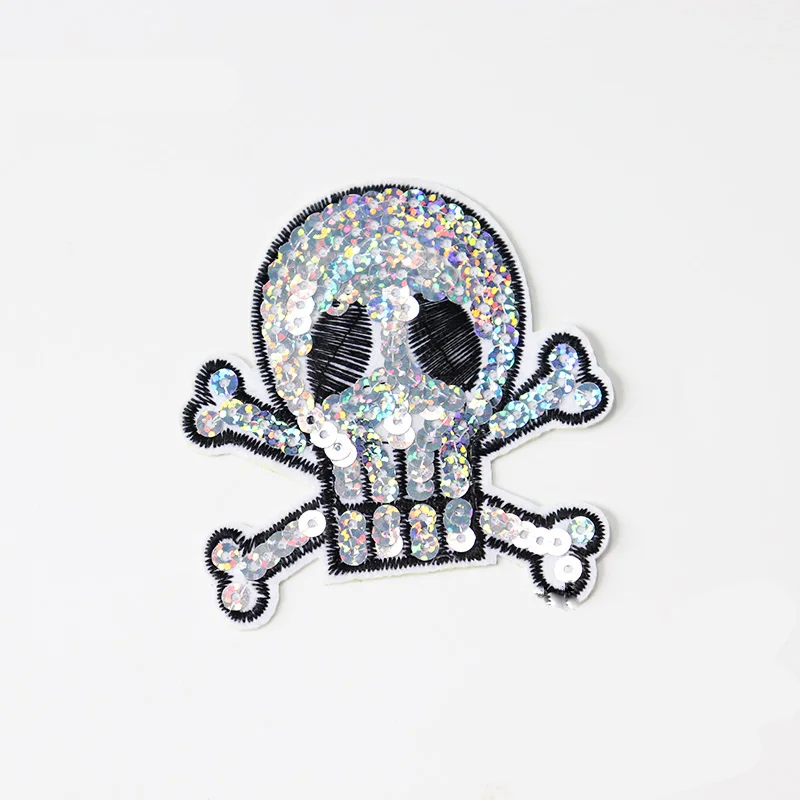 New-6pc-iron-on-patches-halloween-sequin-skull-patch-clothes-patch-Applique-sewing-cross-patch-for