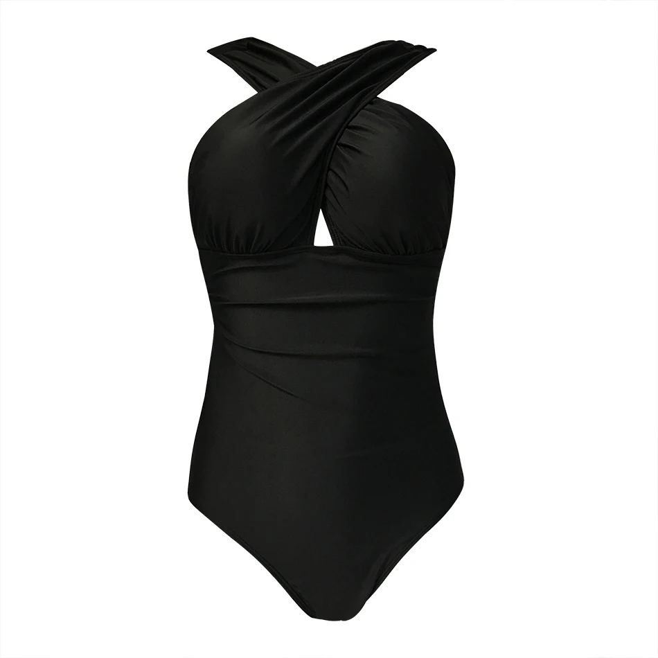 Черный Black Push Up Крест Холтер сексуальный Одна деталь купальник Для женщин ванный Комплект Высокая талия пляжная Купальники FemaleSwimming костюм - Цвет: Черный
