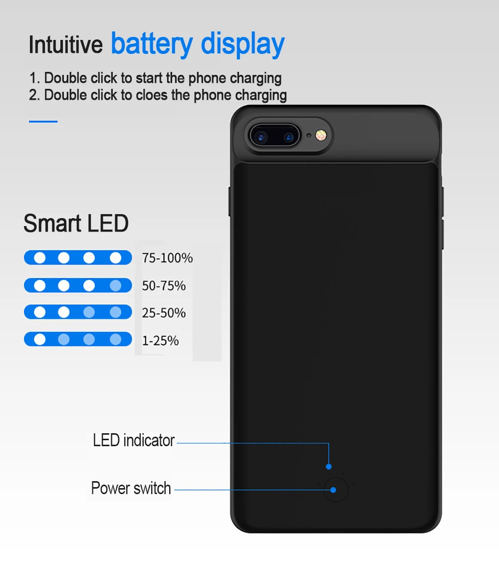 Внешний аккумулятор чехол для iphone 6 7 8 2500 мАч~ 7300 мАч банк питания для мобильного телефона зарядное устройство чехол для iphone 6P 7P 8P