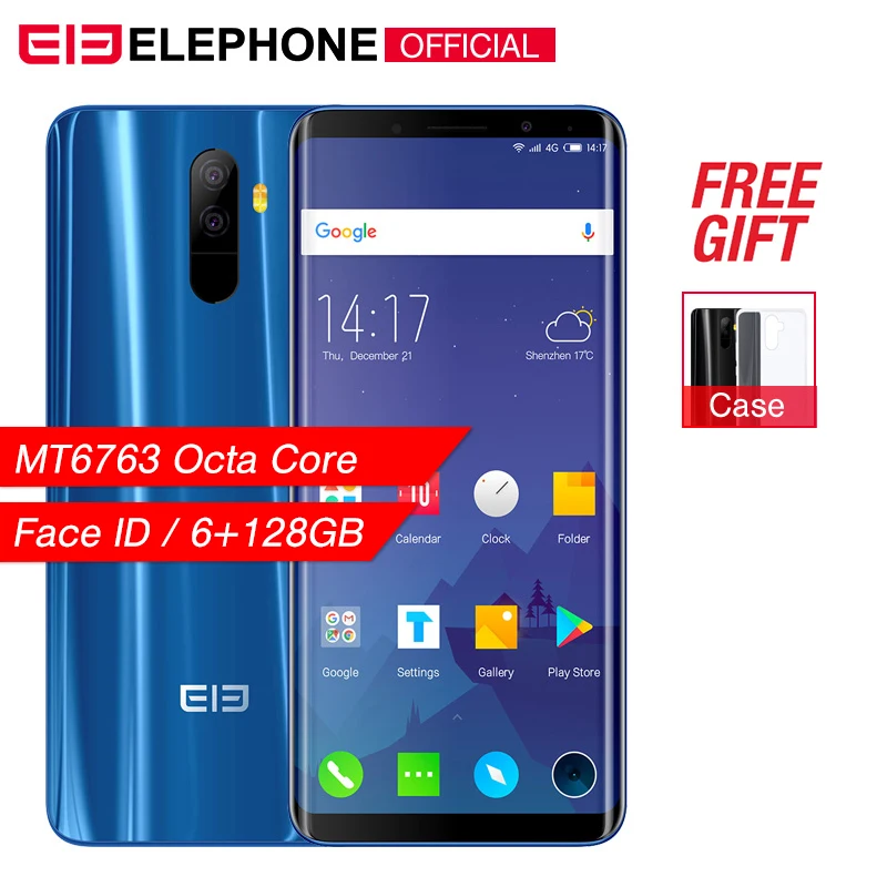 

Elephone U 5.99" 18:9 Screen 6GB+128G Face ID Mobile phone Android 7.1 MT6763 Octa Core 13MP dual back Camera 4G LTE Smartphone