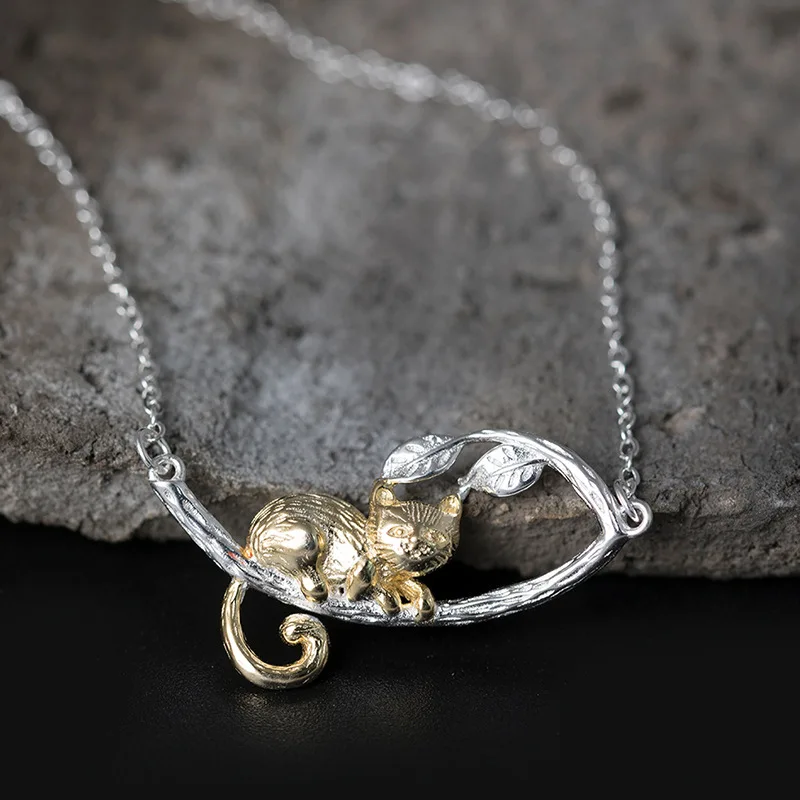Lovely and Sweet Cat Real 925 Sterling Silver Necklace Pendant Natural Handmade Designer Pendant