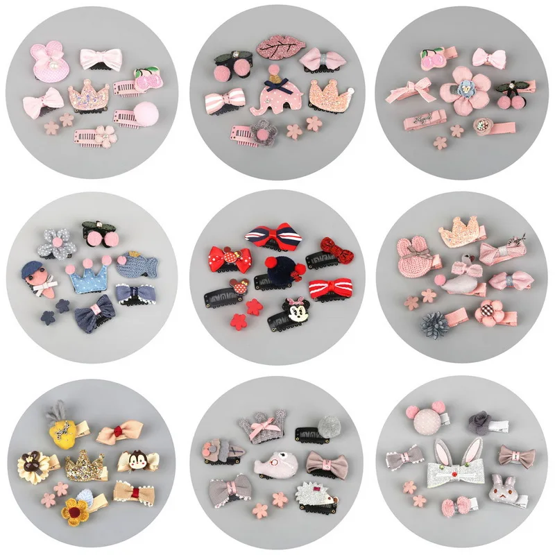 

Fashion 9pcs/box Flowers Bowknot Hairpins Children Animal Cartoon Hair Clips Kids Girls Handmade Barrettes Accessories Headwear