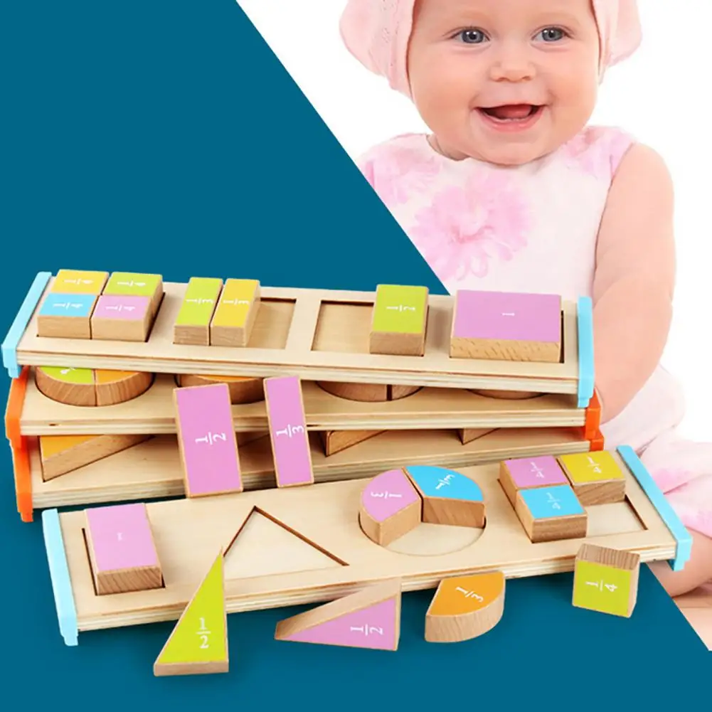 Деревянные геометрические формы цветные Пазлы сортировщик фракционная доска Развивающие детские игрушки