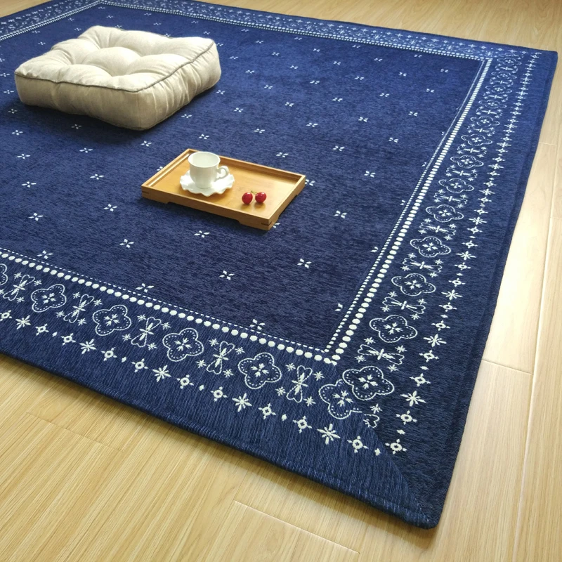 

WINLIFE Chenille Japanese Tea RugS Jewelry Blue Elegant Blanket Graceful Antiskid Mats For Living Room