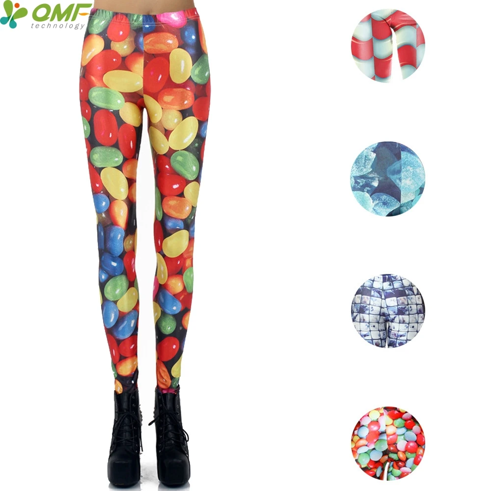 Colorful Jelly Bean Print Female Yoga Pants Fitness Training Tights Skinny Pencil Trousers
