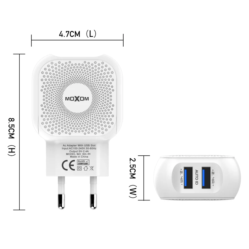 Настенное зарядное устройство MOXOM USB для Samsung iPhone с двумя портами Xiaomi адаптер