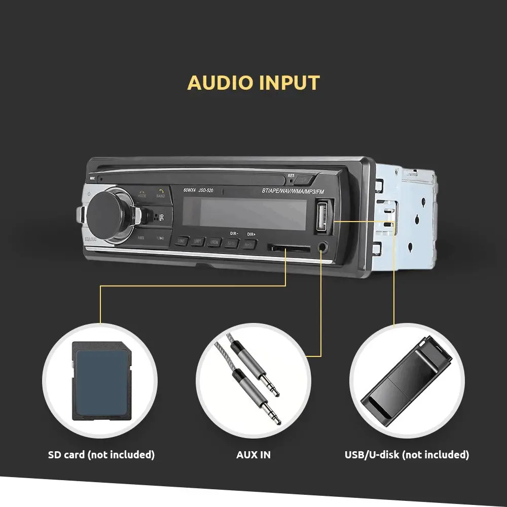 Rovtop Bluetooth Стерео FM радио MP3 аудио плеер 5 в зарядное устройство USB AUX Авто Электроника сабвуфер в-dash 1 DIN Авторадио Z2