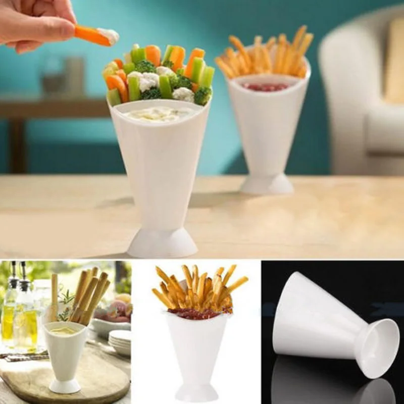 2in1 Plastic French Fry Cone With Dipping Cup Salad Cup Holder Snack Cone Stand Cooking Tools Kitchen Potato Tool Tableware