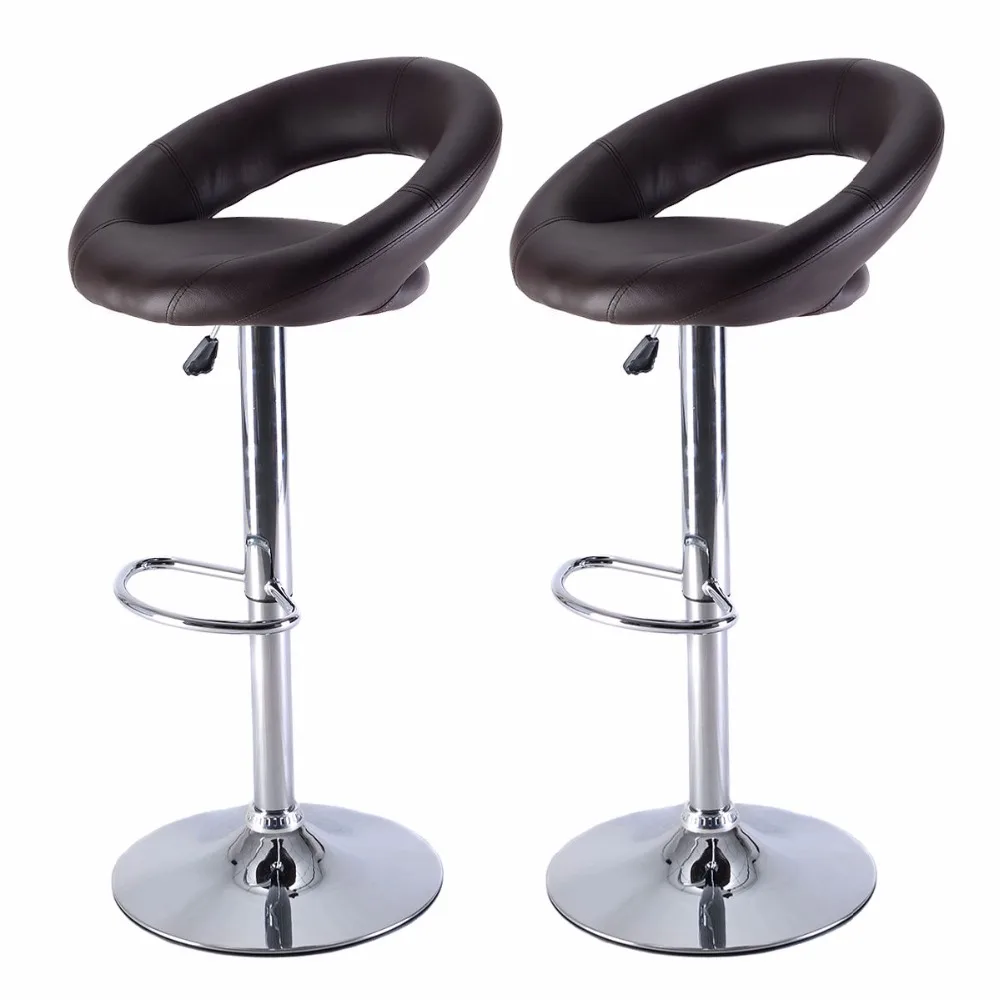 

Set of 2 PU Leather Adjustable Swivel Bar Stool Hydraulic Chair Barstools Brown HW51715-2BN