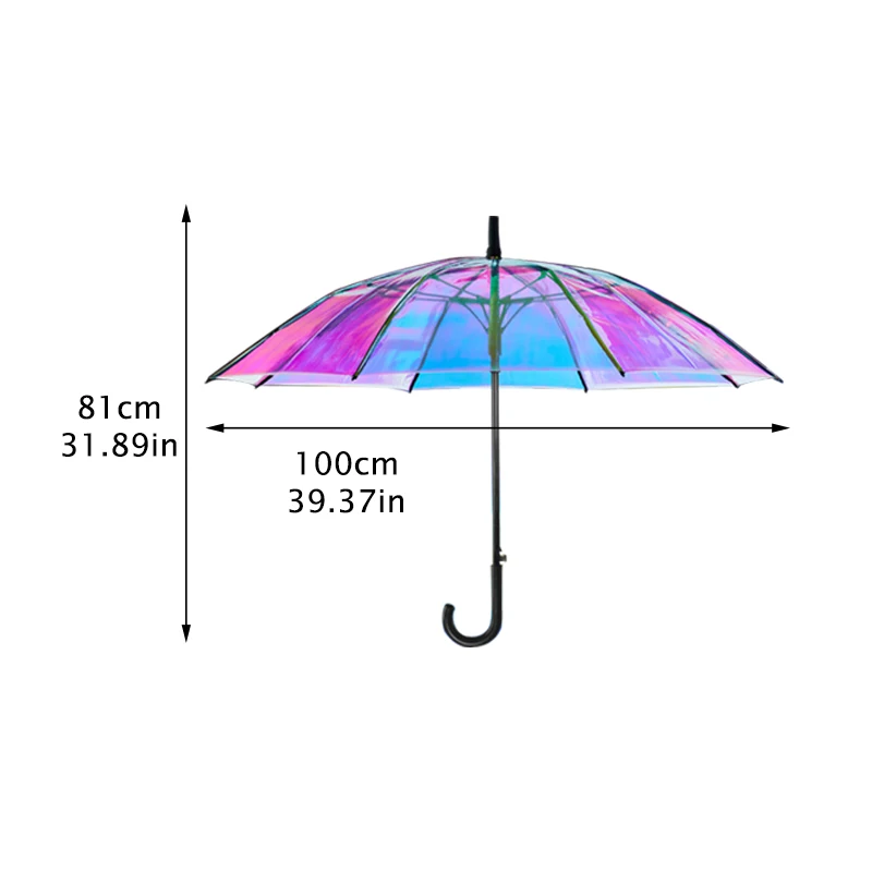 Лазерный прозрачный зонтик для женщин с длинной ручкой, ветрозащитные зонты, креативный волшебный цвет радуги, чистый подарок, зонтик для друга