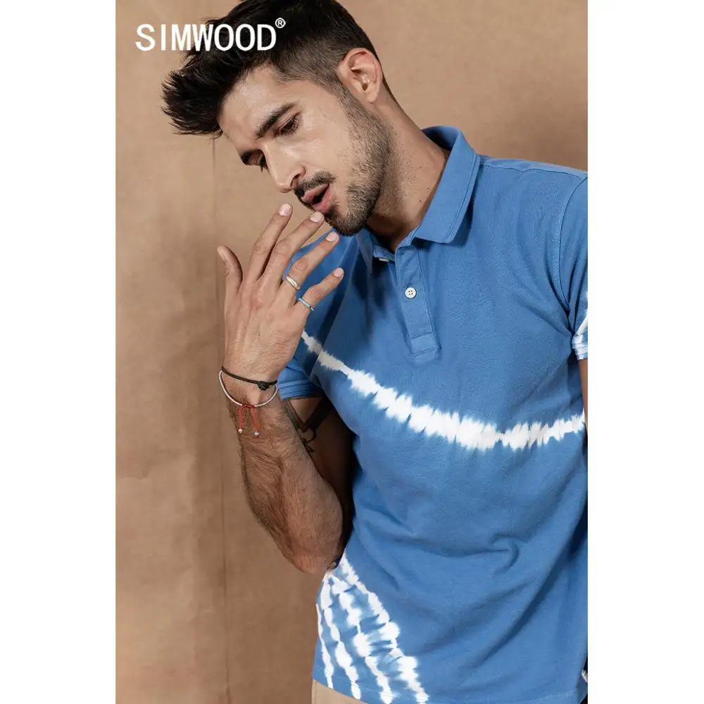 

SIMWOOD 2019 autumn new polo shirt men tie-dyed fashion contrast color short sleeve high quality brand clothing 190430