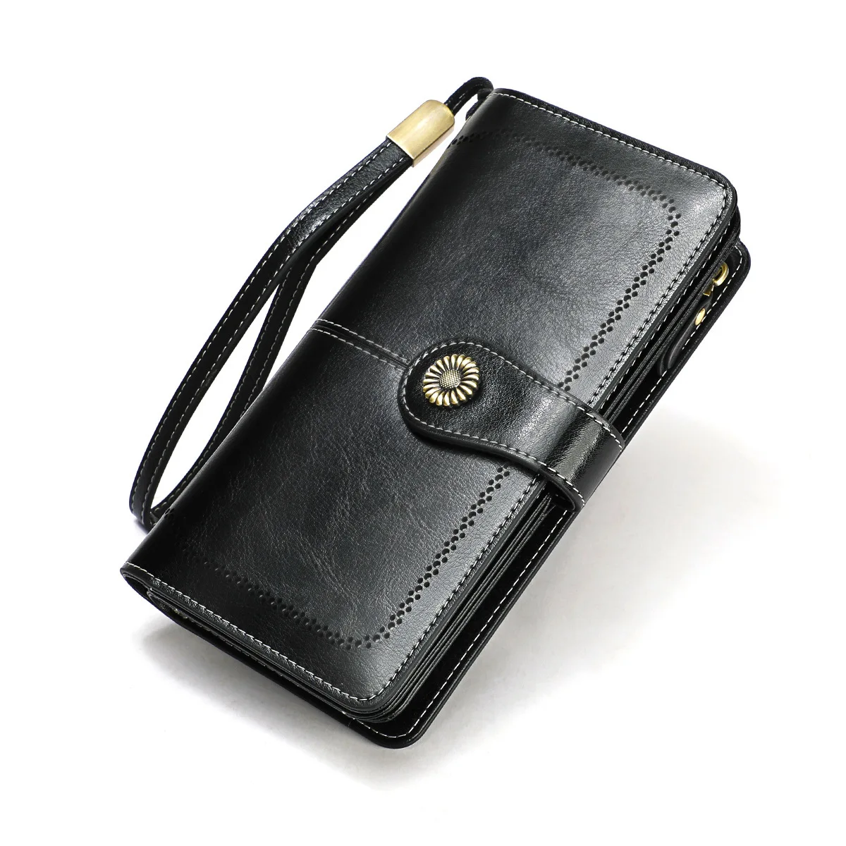 Новые RFID женские роскошные кошельки из натуральной кожи женские кожаные бумажники с застежкой женский кошелек длинный карман для монет кошелек для телефона держатель для карт - Цвет: black