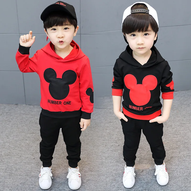 

2018 Children's Suit Autumn New Boy Mickey Long Sleeve Suit Children's Children's Solid Color Cartoon Sweater Trousers12M-6T
