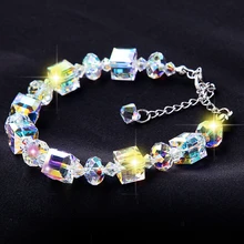 La venta del nuevo 925 Austria Crystal Charm pulseras Square piedra de deseo de la muchacha de lujo Crystal joyería de la navidad regalo