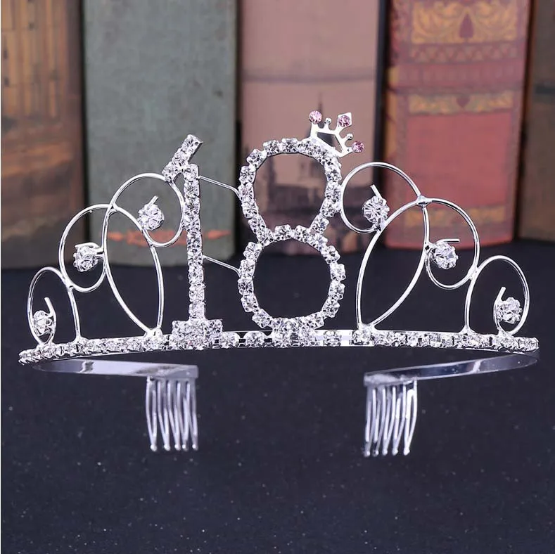 

Women Girls Anniversary Birthday Day Crystal Crown Headband 18 22 30 50 90th years old Shining Birthday Party Tiara with comb