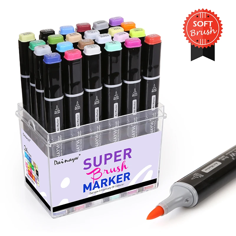 Набор фломастеров Dainayw на спиртовой основе 24 цвета|sketch marker pens|brush markerbrush set |
