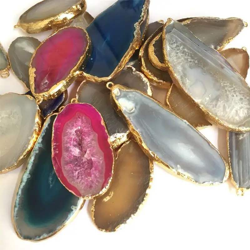 

Natural Onyx Charms Pendants Multi Colorful Agate Slice Irregular Natural Agate Crystal Stone Quartz Pendant for home decoration