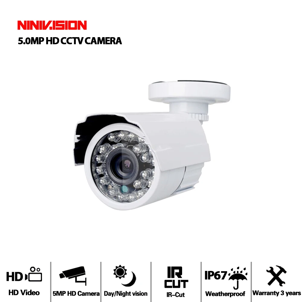 NINIVISION, новинка, супер HD, 5MP, AHD камера, водонепроницаемая, 24 шт., ИК светодиоды, камера безопасности, AHD-5mp, система видеонаблюдения с кронштейном