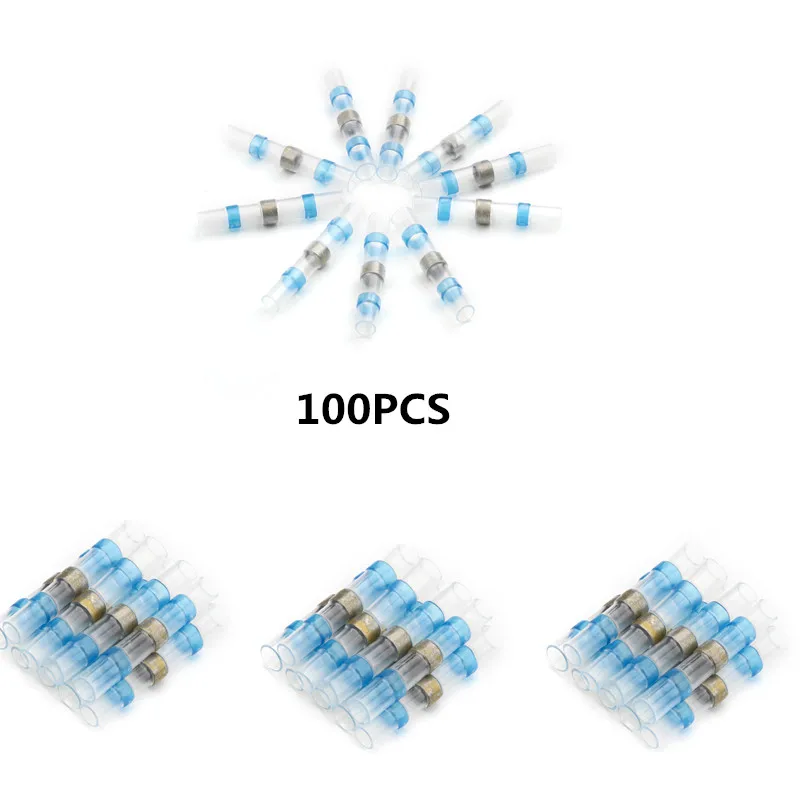 

100PCS Soldering Sleeve Terminals 3 Sizes Heat Shrink Butt Connectors Electrical Wire Soldered Terminals Red/Blue/White