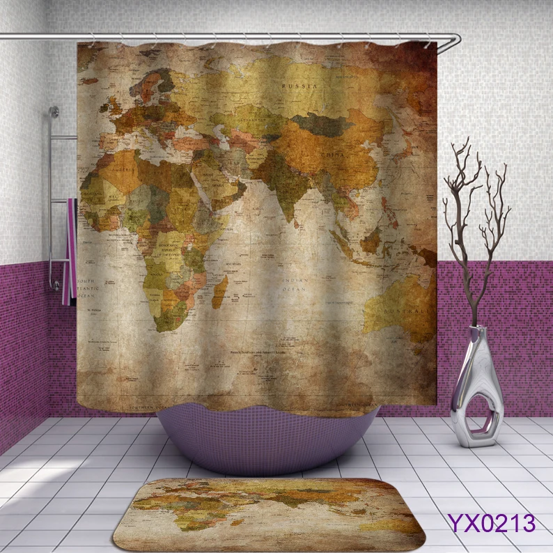 

Retro Asia Africa Map Shower Curtain World Map bath Curtain Antique Design Waterproof Bathroom Polyester Fabric Curtains