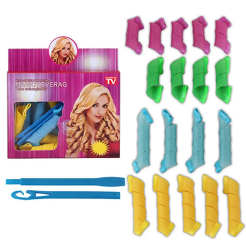 

#18Pcs Plastic Magic Hair Curler Rollers + 1pc Head Hooks Kit for Wet or Dry Hair DIY Wave Curler Hair Styling Tools